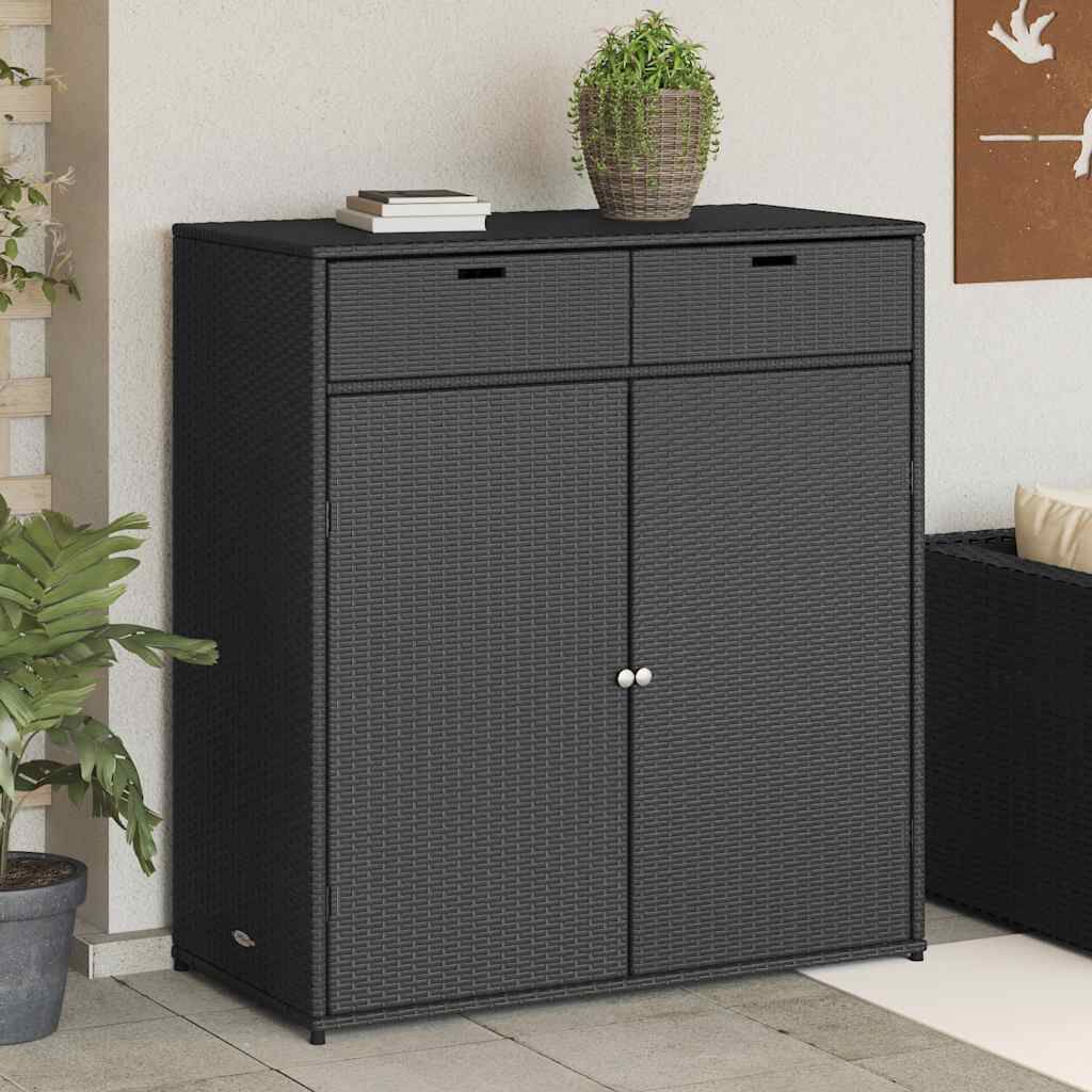 Poly Rattan Garden Storage Cabinet 105cm Wide With 2 Doors 2 Drawers - Vantage Home
