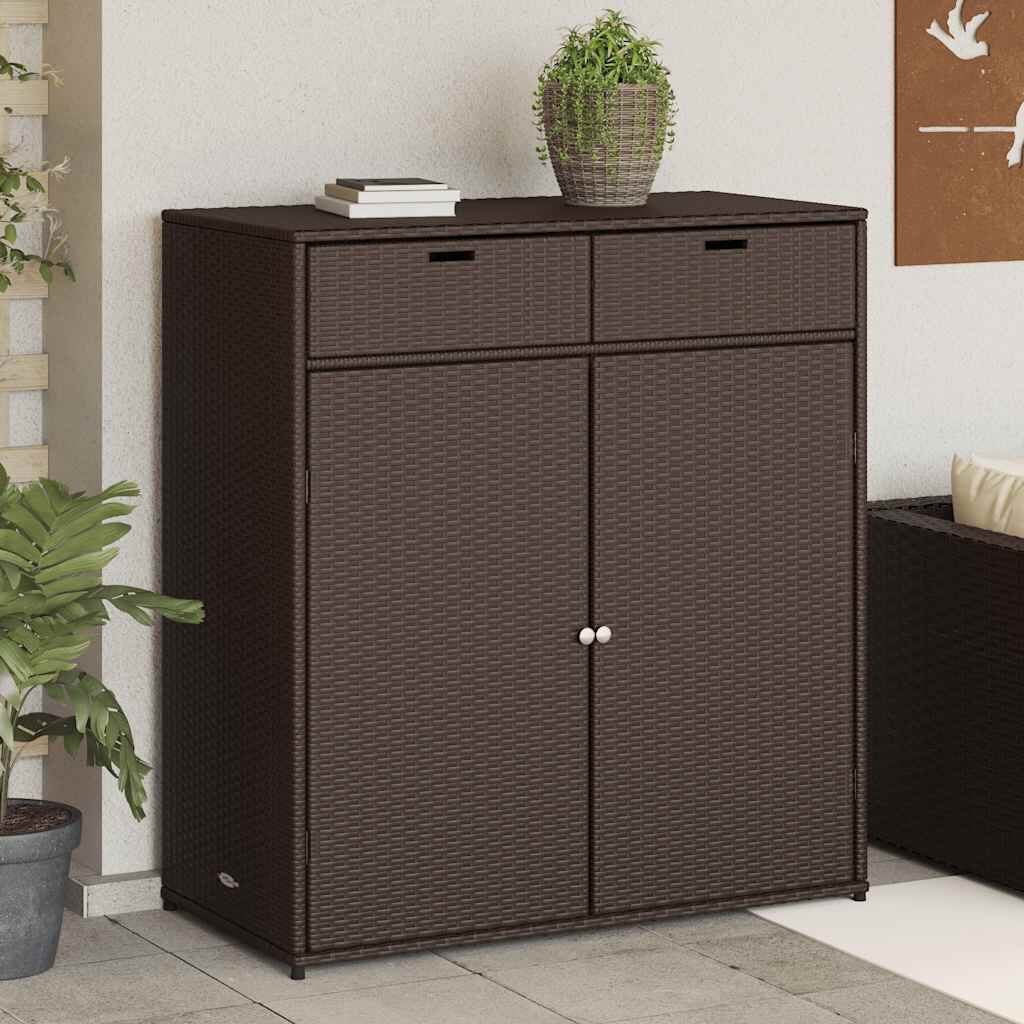 Poly Rattan Garden Storage Cabinet 105cm Wide With 2 Doors 2 Drawers - Vantage Home