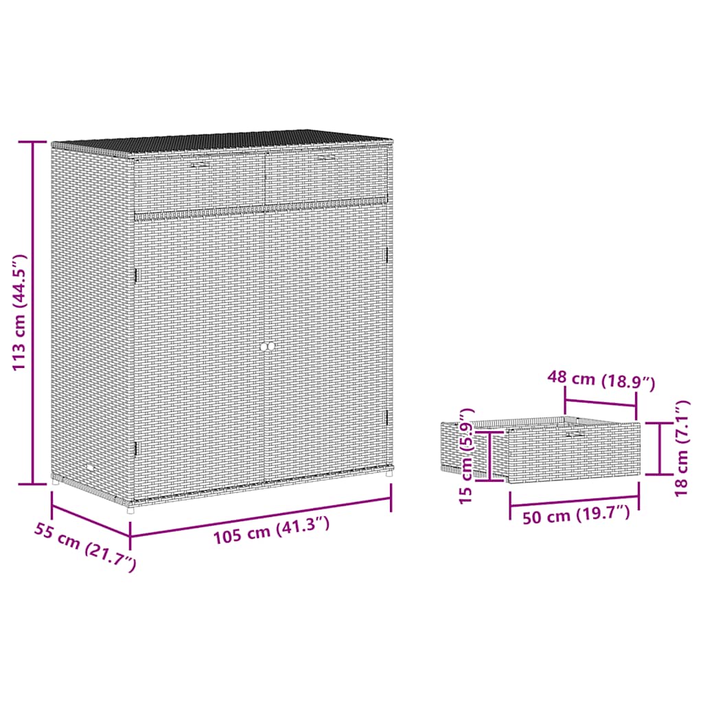 Poly Rattan Garden Storage Cabinet 105cm Wide With 2 Doors 2 Drawers - Vantage Home