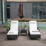 Poly Rattan Garden Sun Lounger in Set of 2 With Side Table - Velmora