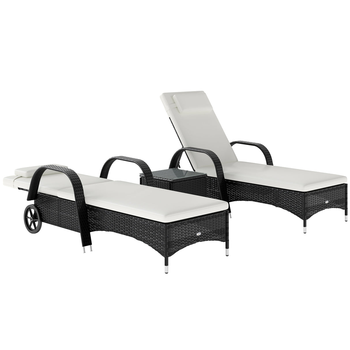 Poly Rattan Garden Sun Lounger in Set of 2 With Side Table - Velmora