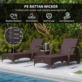 Poly Rattan Garden Sun Lounger in Set of 2 With Side Table - Velmora
