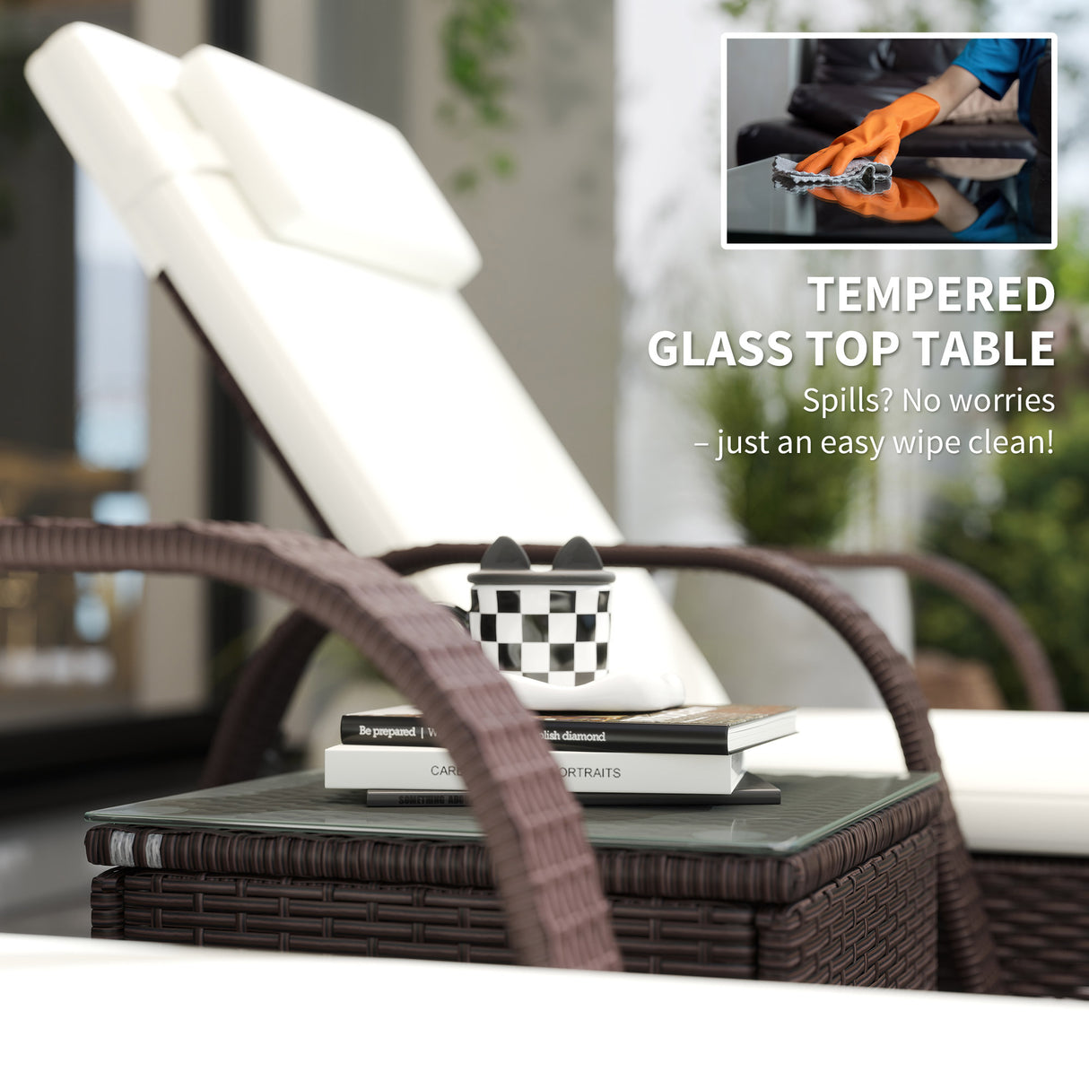 Poly Rattan Garden Sun Lounger in Set of 2 With Side Table - Velmora