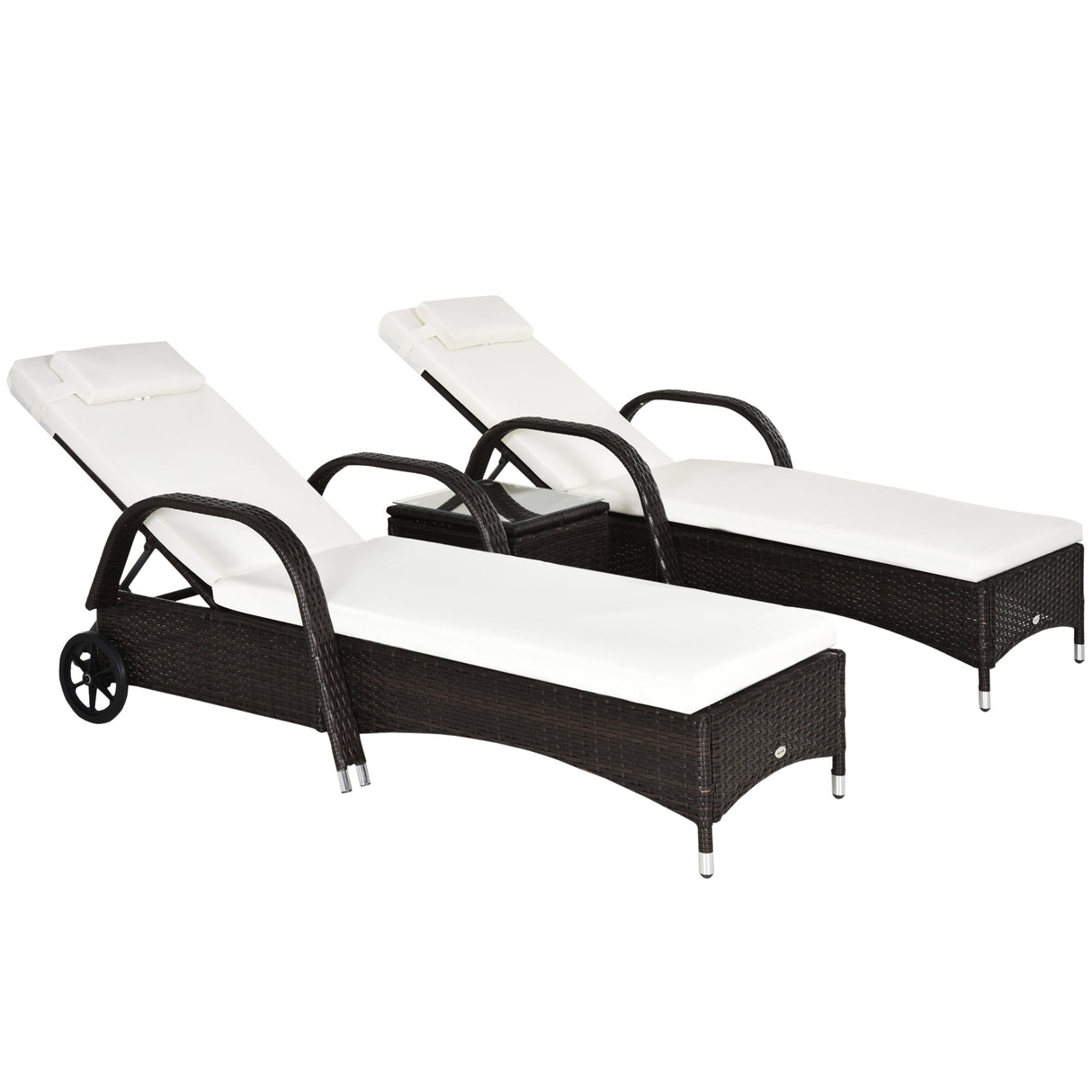 Poly Rattan Garden Sun Lounger in Set of 2 With Side Table - Velmora
