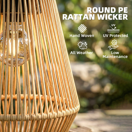 Poly Rattan Hanging Solar Lanterns in Set of 2 With Handle for Patio - Velmora