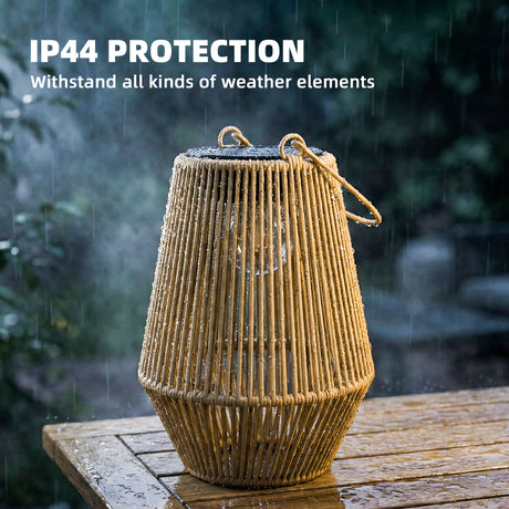 Poly Rattan Hanging Solar Lanterns in Set of 2 With Handle for Patio - Velmora