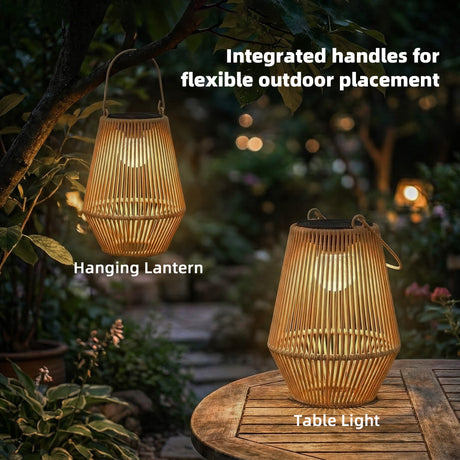Poly Rattan Hanging Solar Lanterns in Set of 2 With Handle for Patio - Velmora