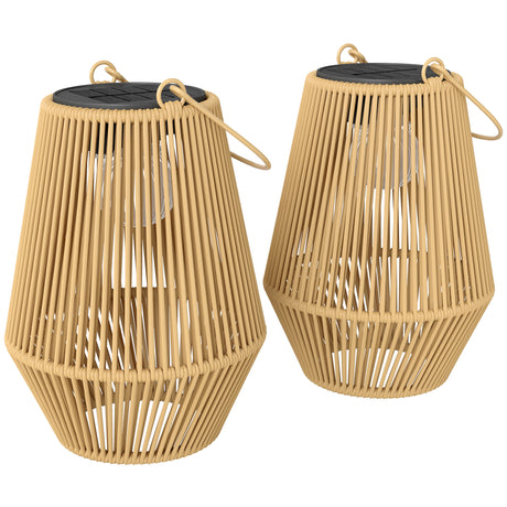 Poly Rattan Hanging Solar Lanterns in Set of 2 With Handle for Patio - Velmora