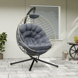 Poly Rattan Outdoor Swing Chair With Metal Stand With Thick Padded Cushion - Velmora