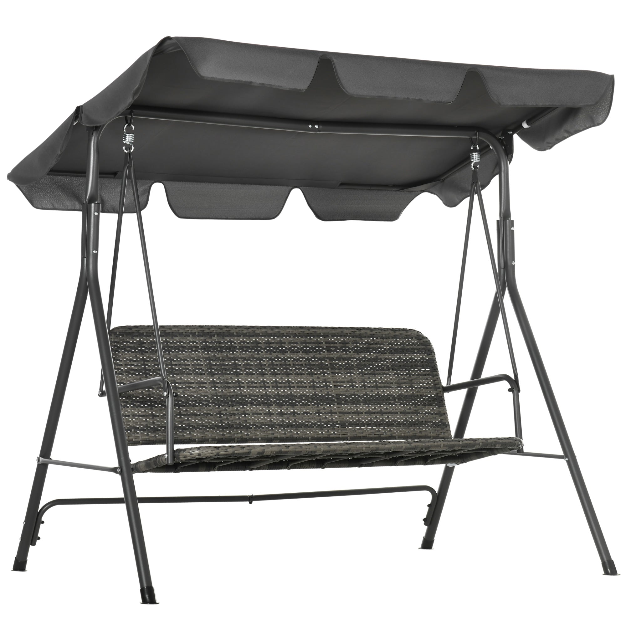 Poly Rattan Patio Wicker 3 Seater Outdoor Swing Chair Bench With Steel Frame - Velmora