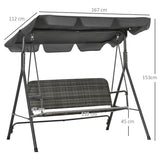 Poly Rattan Patio Wicker 3 Seater Outdoor Swing Chair Bench With Steel Frame - Velmora