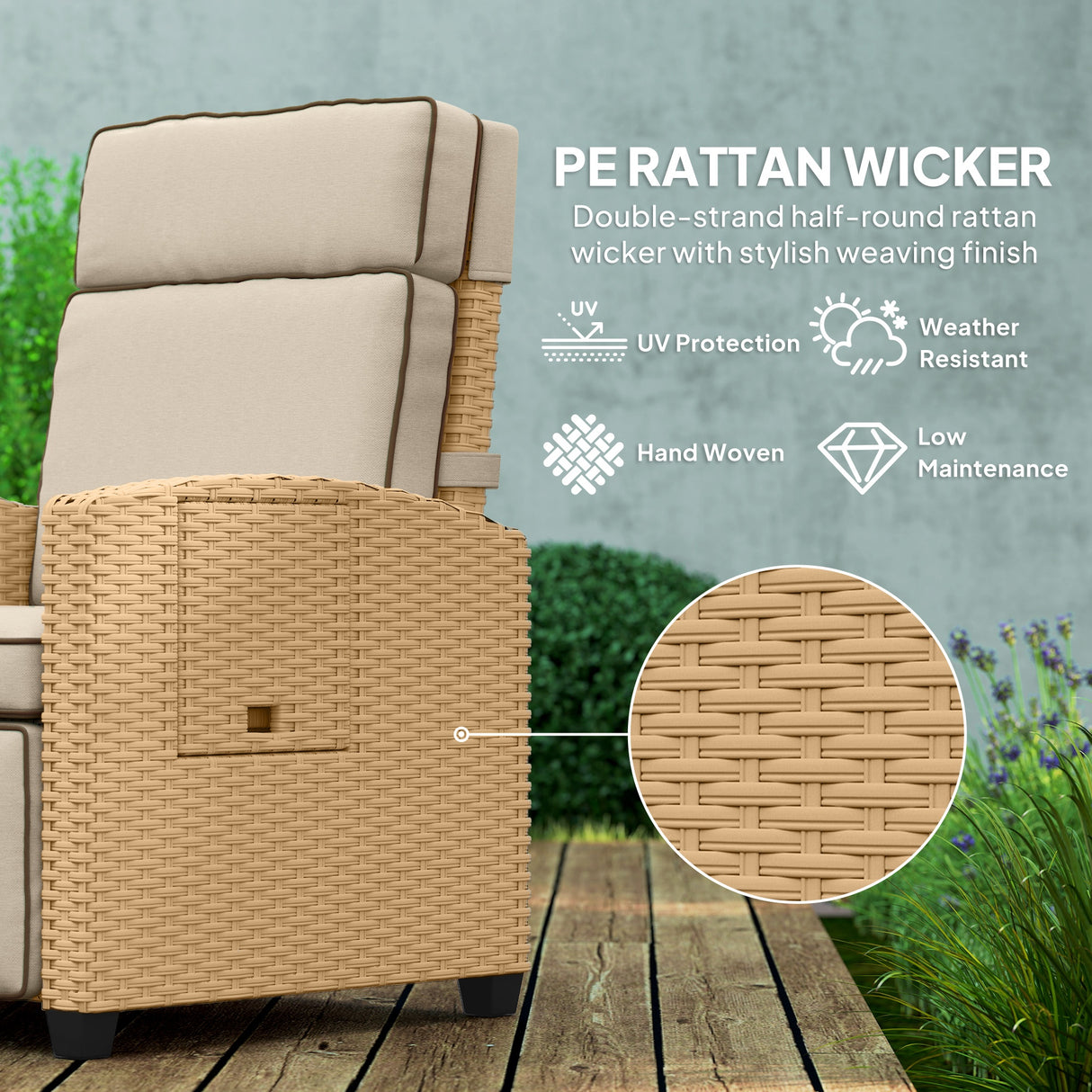 Poly Rattan Reclining Garden Armchair With Footrest - Velmora