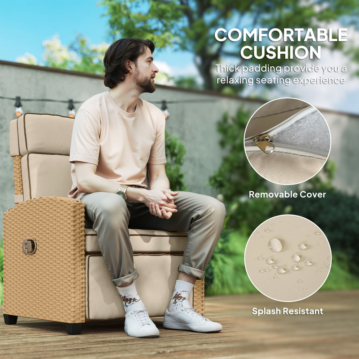 Poly Rattan Reclining Garden Armchair With Footrest - Velmora