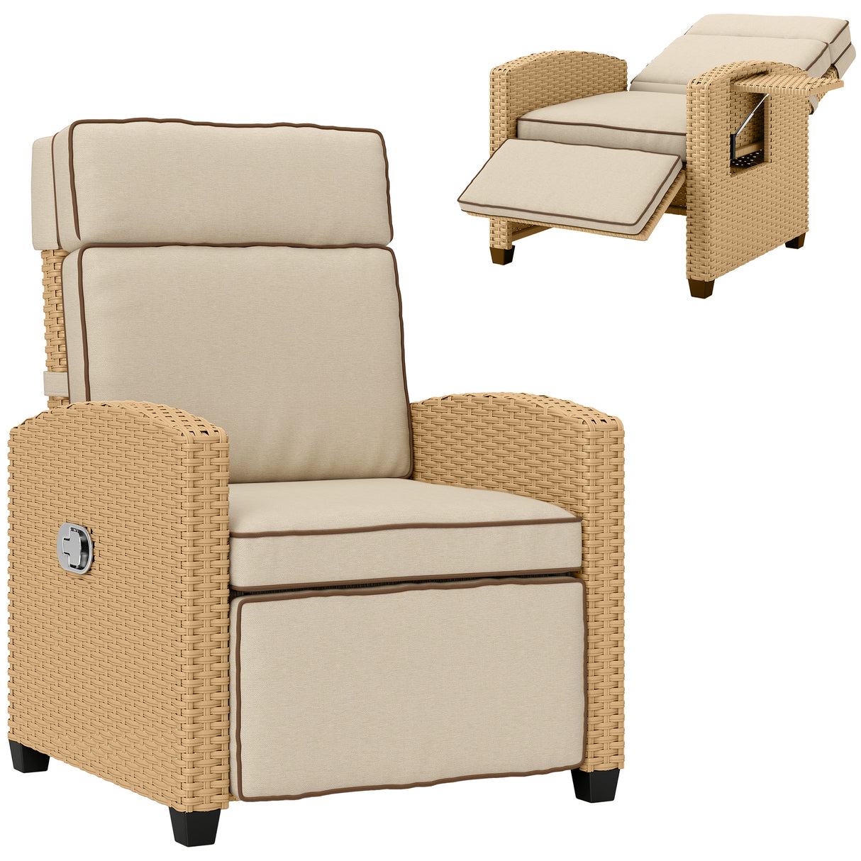 Poly Rattan Reclining Garden Armchair With Footrest - Velmora
