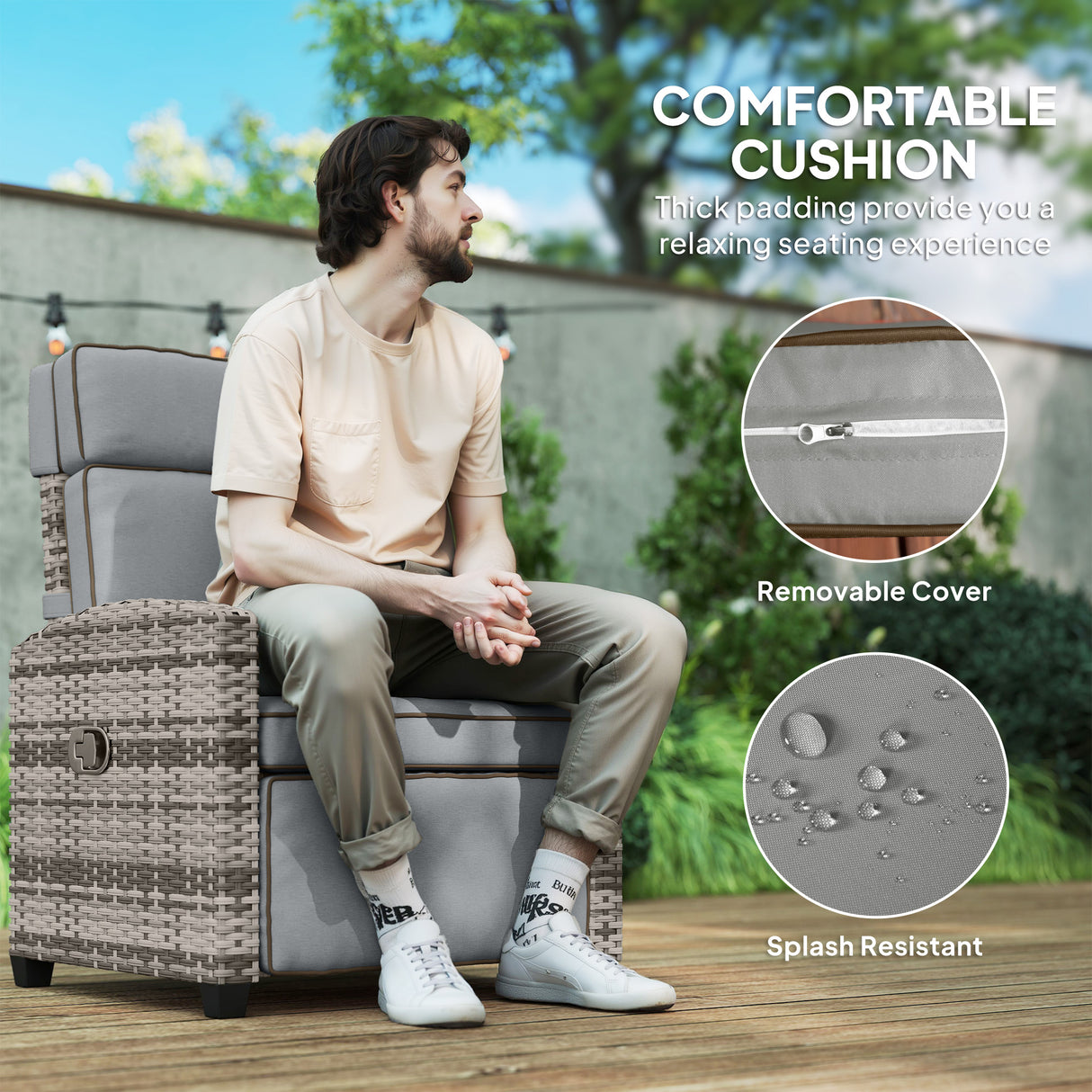 Poly Rattan Reclining Garden Armchair With Footrest - Velmora