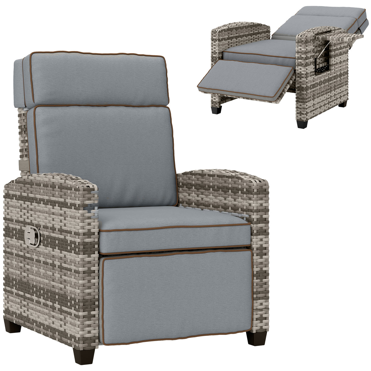 Poly Rattan Reclining Garden Armchair With Footrest - Velmora