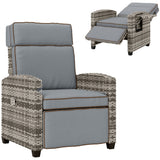 Poly Rattan Reclining Garden Armchair With Footrest - Velmora