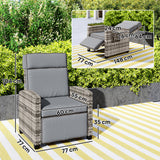 Poly Rattan Reclining Garden Armchair With Footrest - Velmora