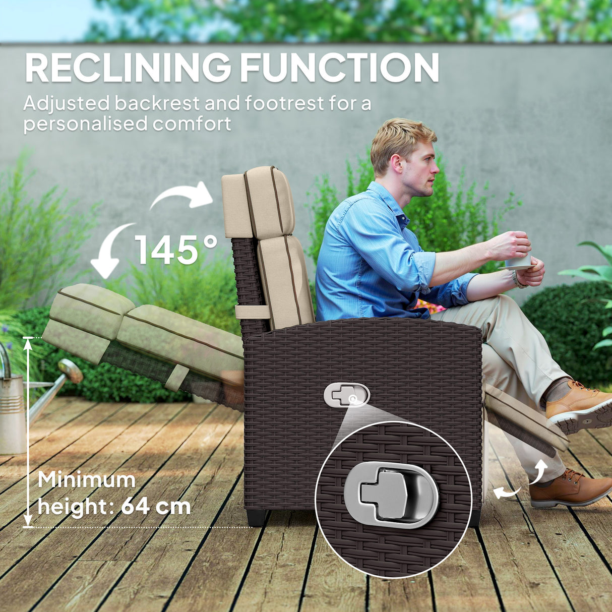 Poly Rattan Reclining Garden Armchair With Footrest - Velmora
