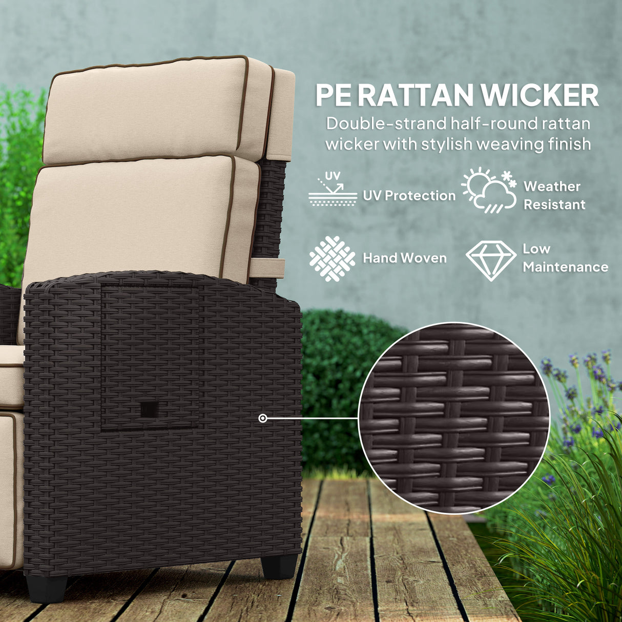 Poly Rattan Reclining Garden Armchair With Footrest - Velmora