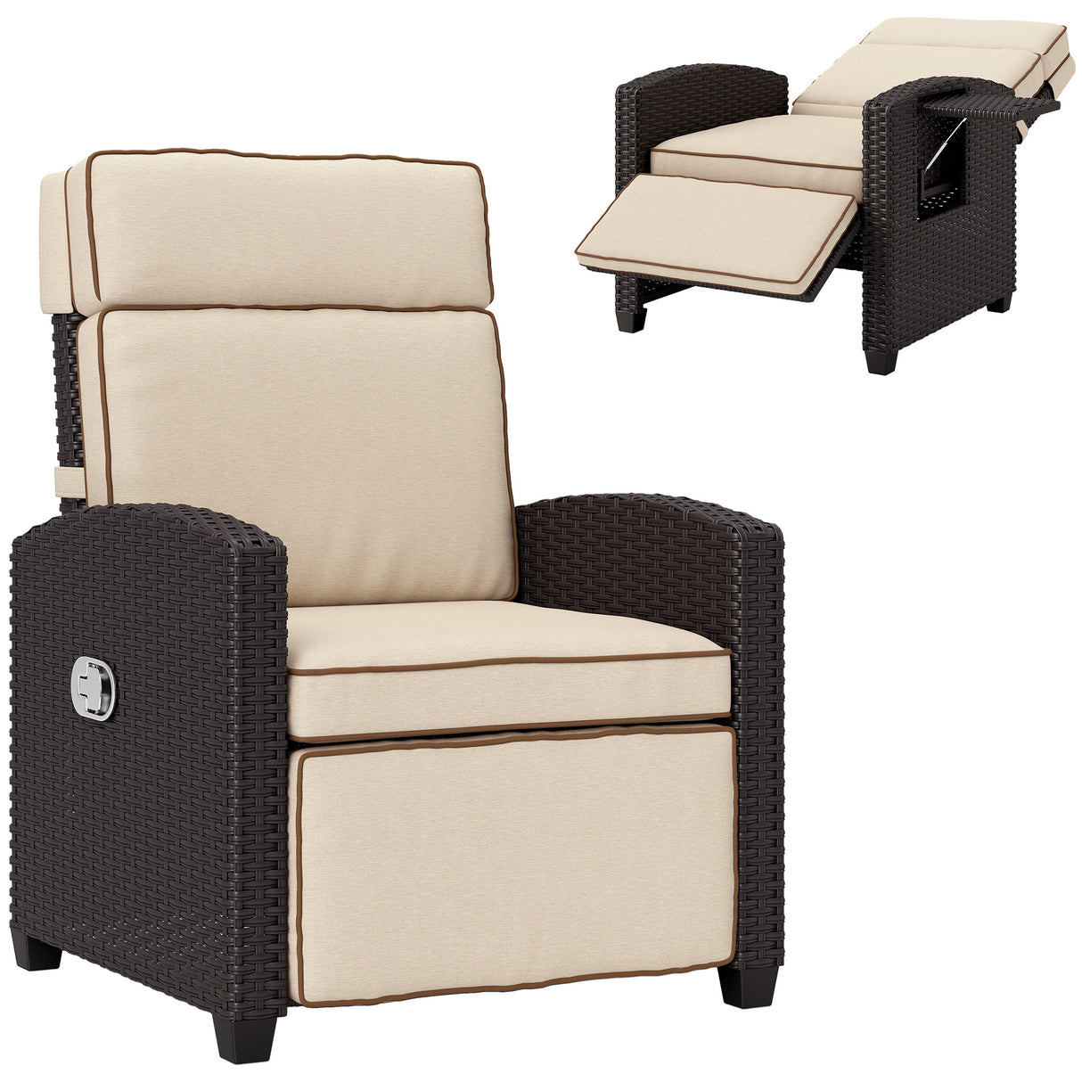 Poly Rattan Reclining Garden Armchair With Footrest - Velmora