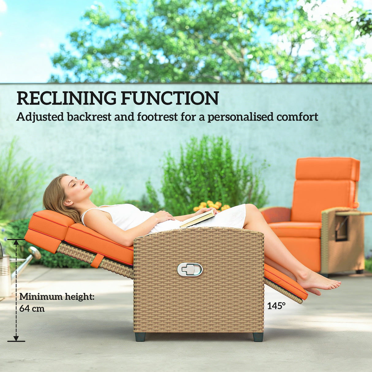 Poly Rattan Reclining Garden Armchair With Footrest - Velmora