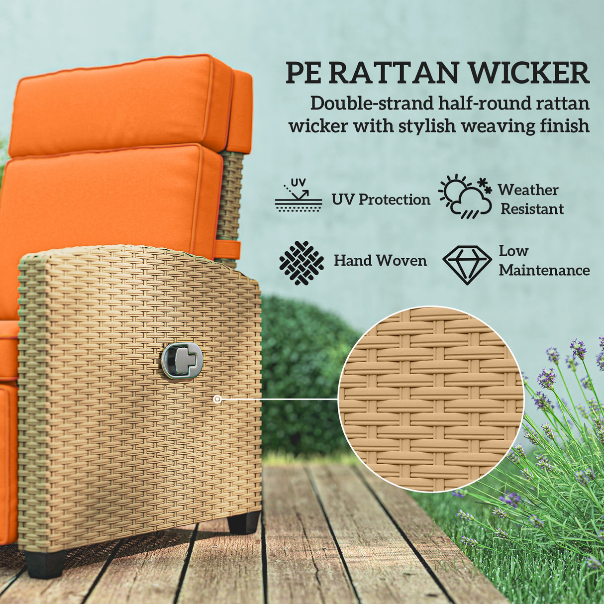Poly Rattan Reclining Garden Armchair With Footrest - Velmora