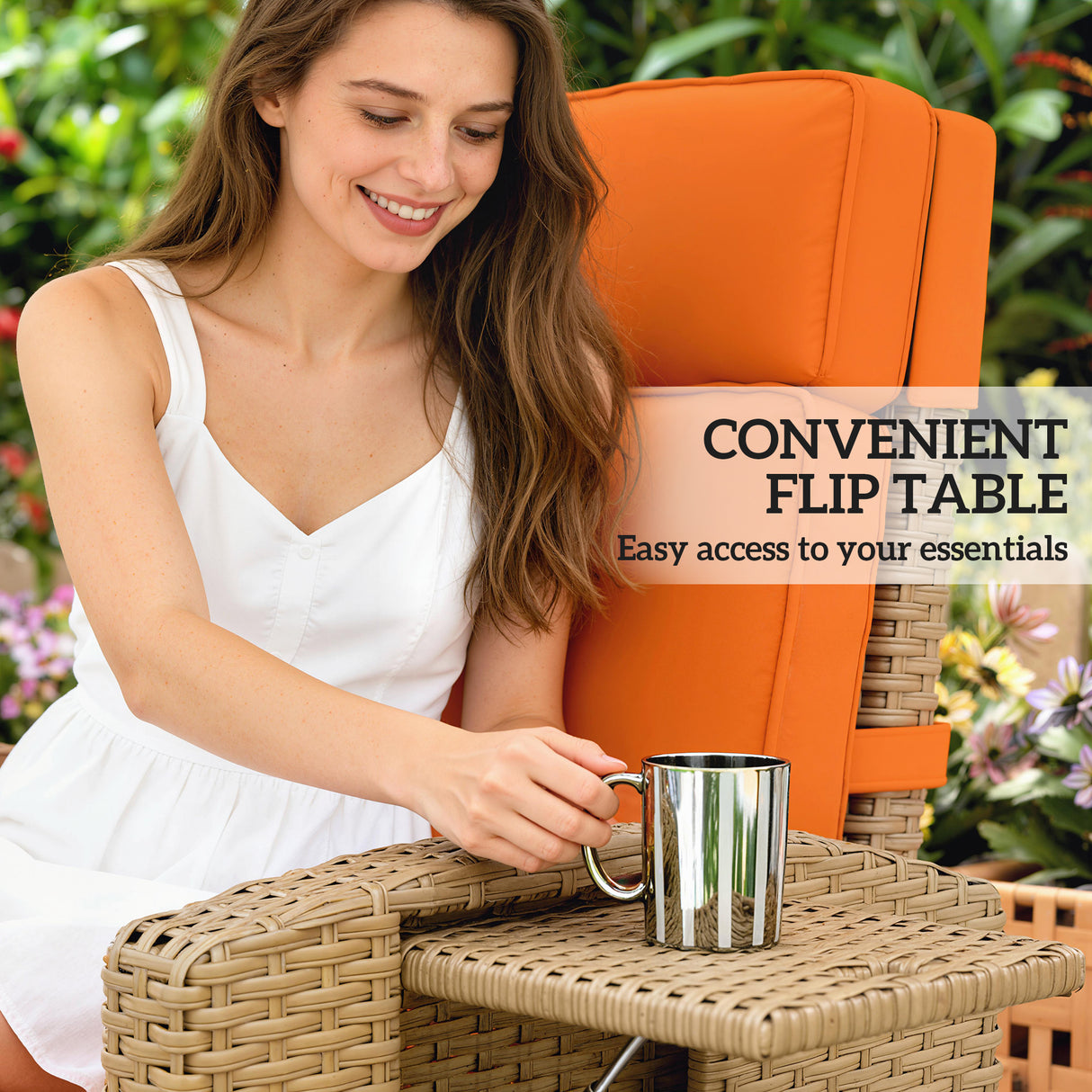 Poly Rattan Reclining Garden Armchair With Footrest - Velmora