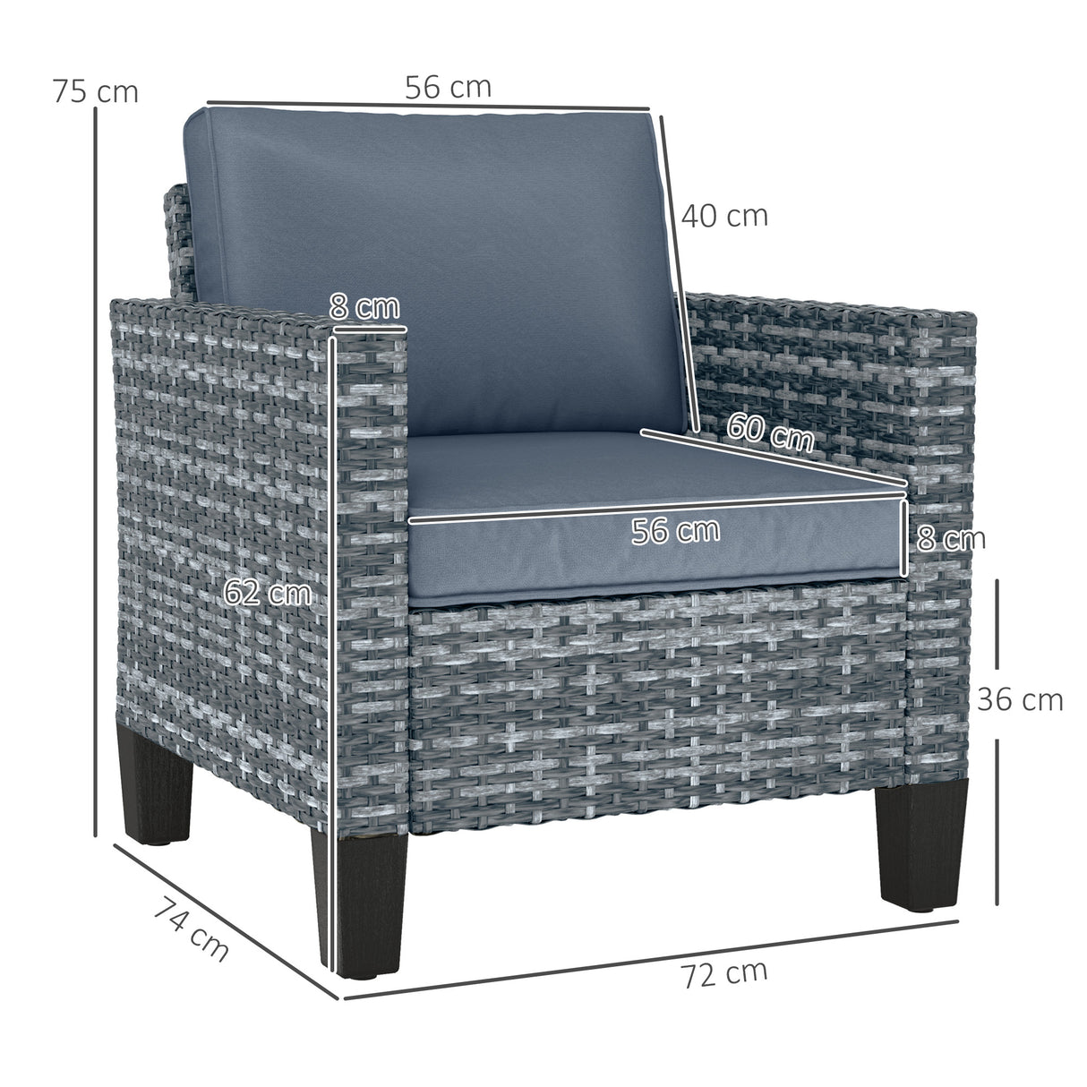 Poly Rattan Single Garden Armchair With Cushions - Velmora