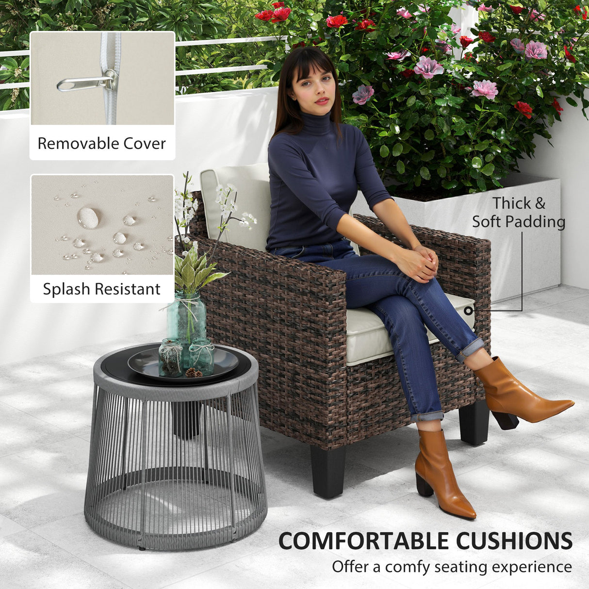 Poly Rattan Single Garden Armchair With Cushions - Velmora