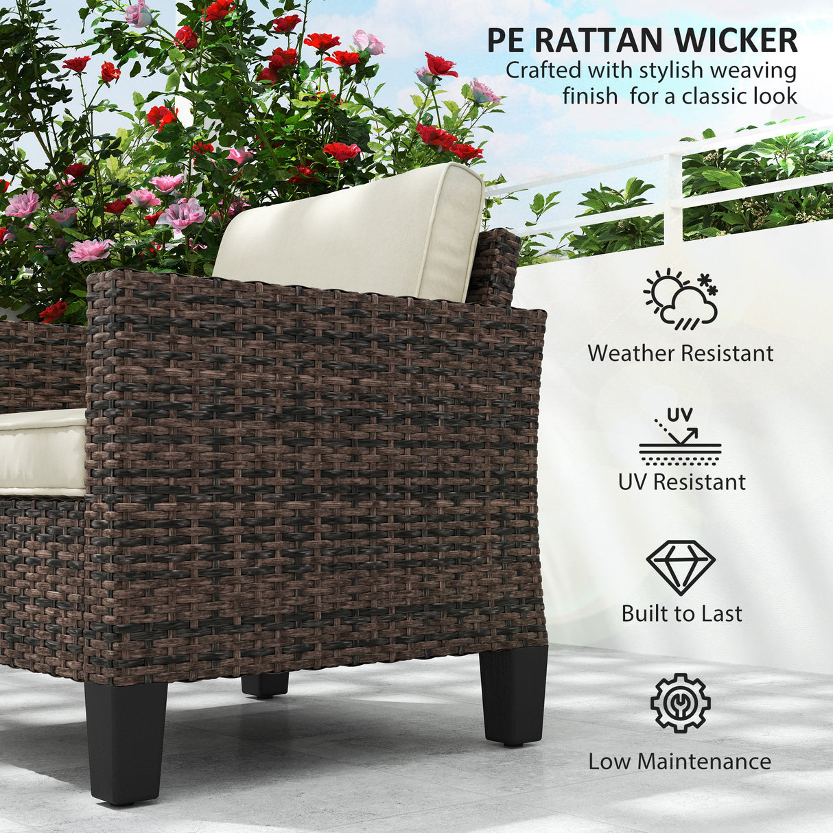 Poly Rattan Single Garden Armchair With Cushions - Velmora