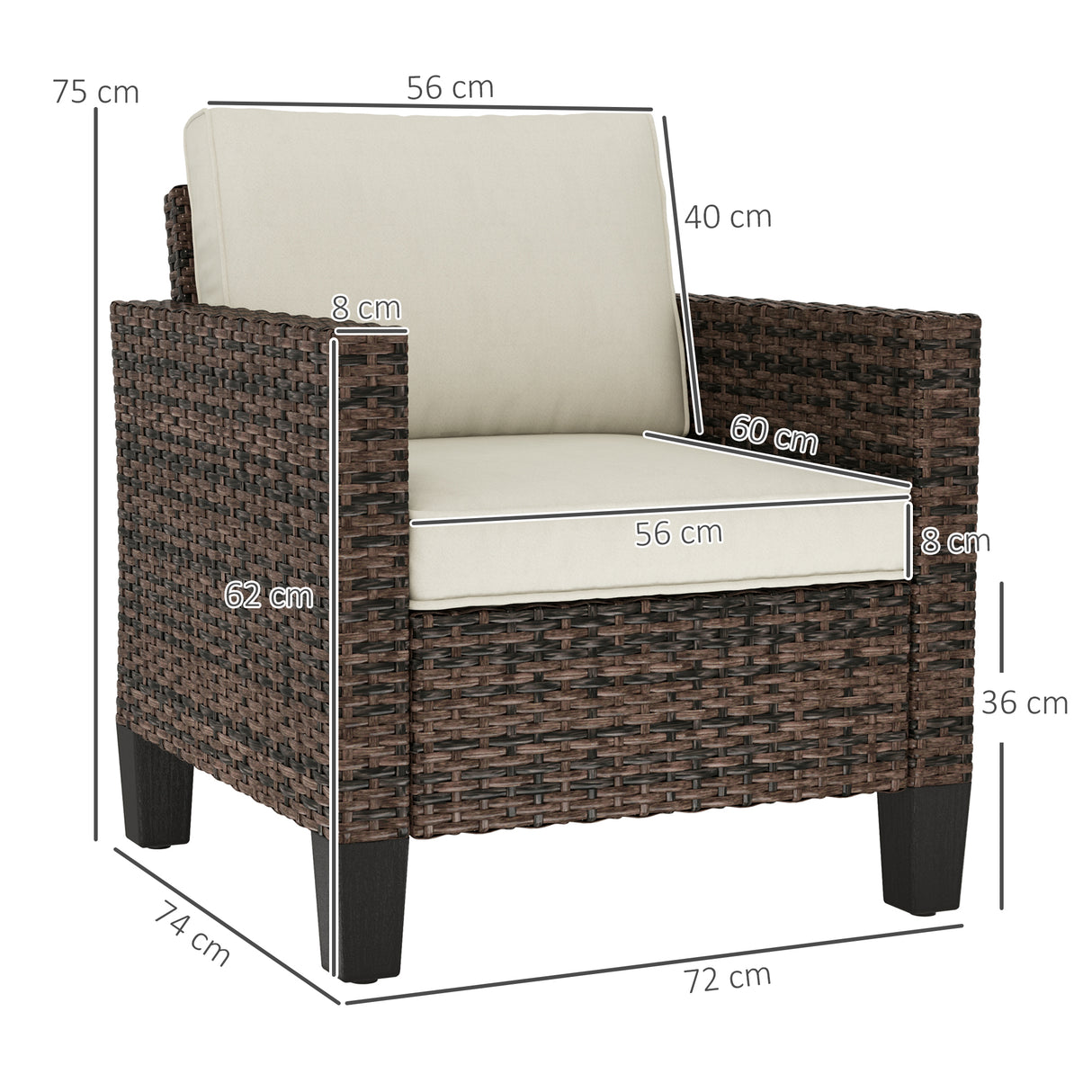 Poly Rattan Single Garden Armchair With Cushions - Velmora