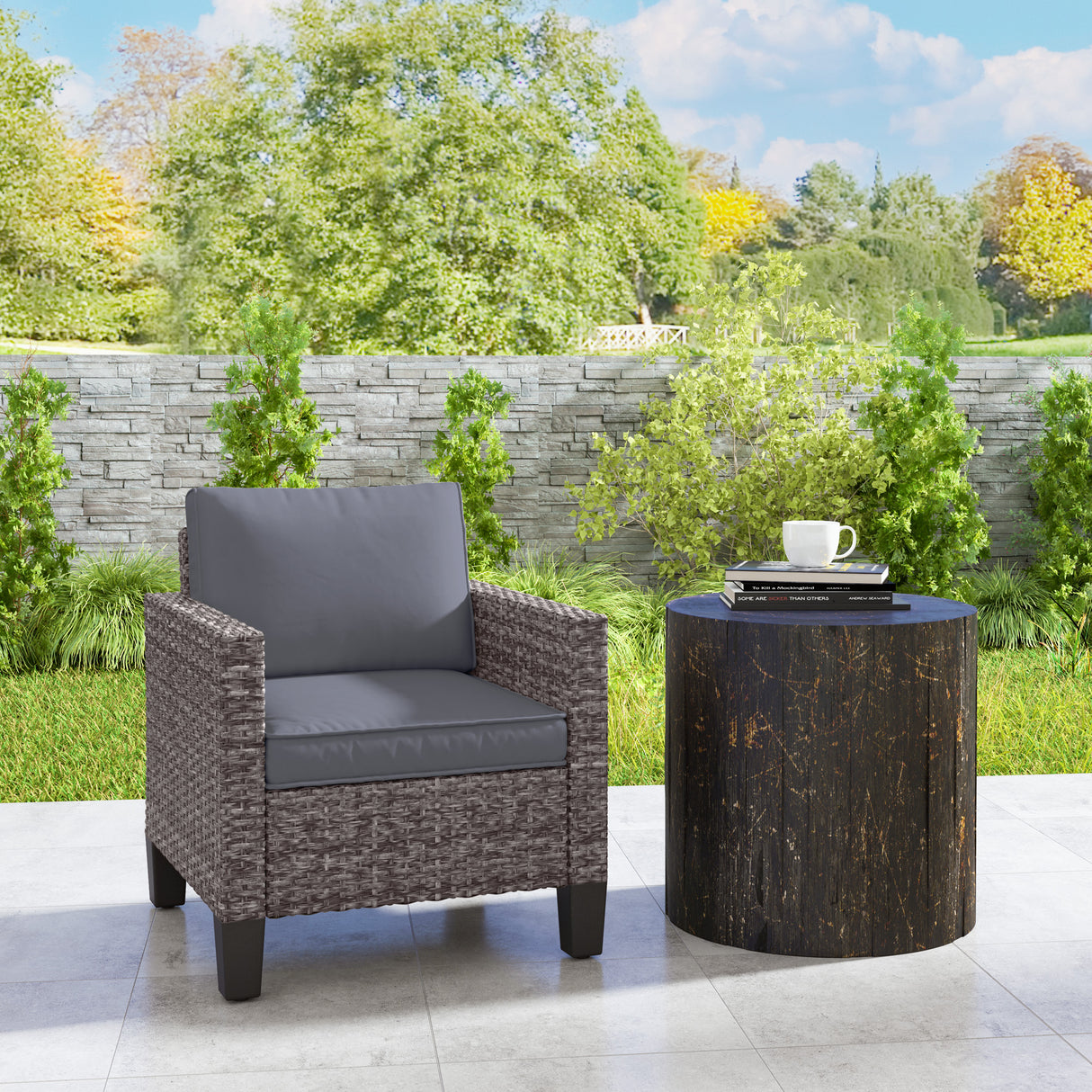 Poly Rattan Single Garden Armchair With Cushions - Velmora