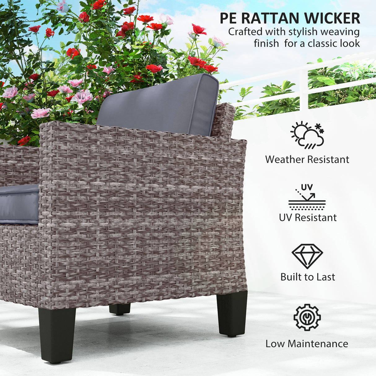 Poly Rattan Single Garden Armchair With Cushions - Velmora