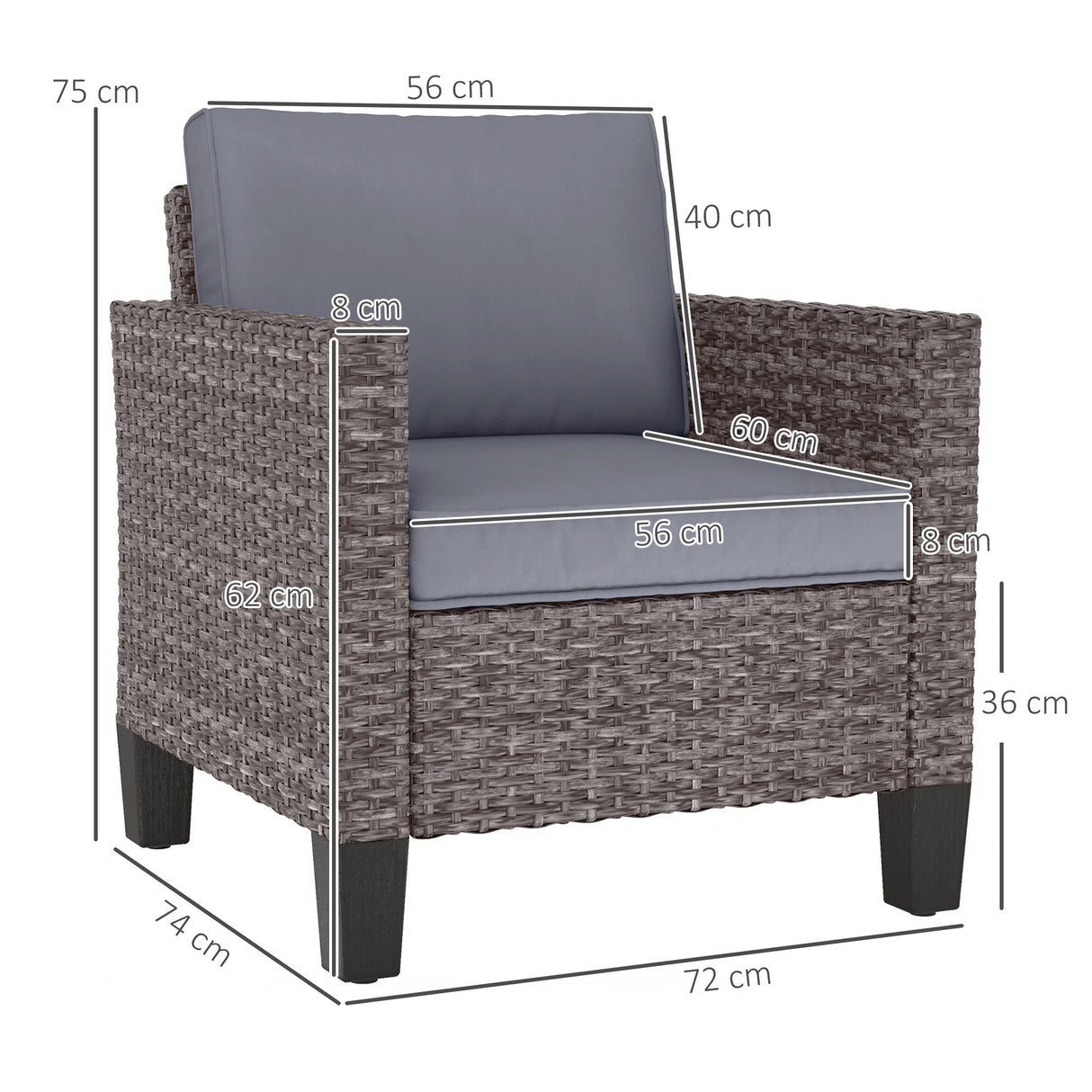 Poly Rattan Single Garden Armchair With Cushions - Velmora