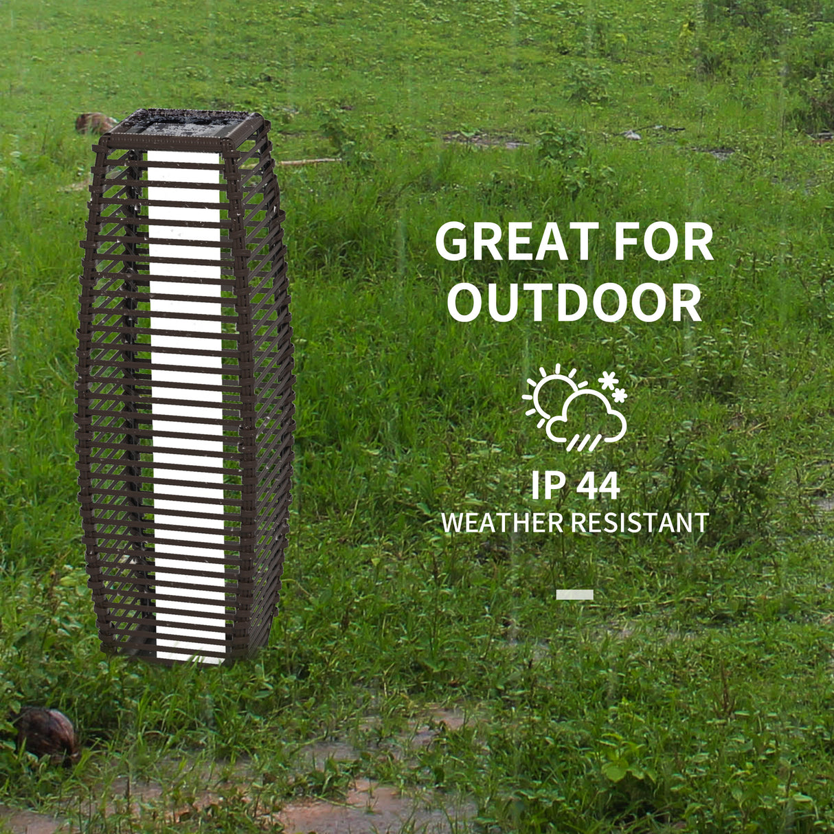Poly Rattan Solar Powered Garden Lantern 68cm Tall Auto On-Off - Velmora