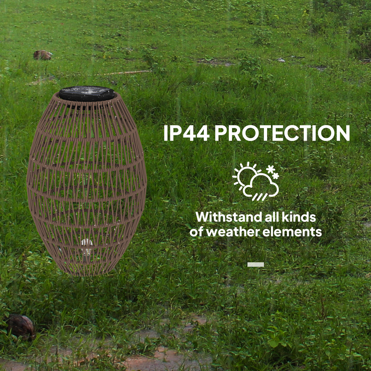 Poly Rattan Solar Powered Garden Lantern With Auto On-Off - Velmora