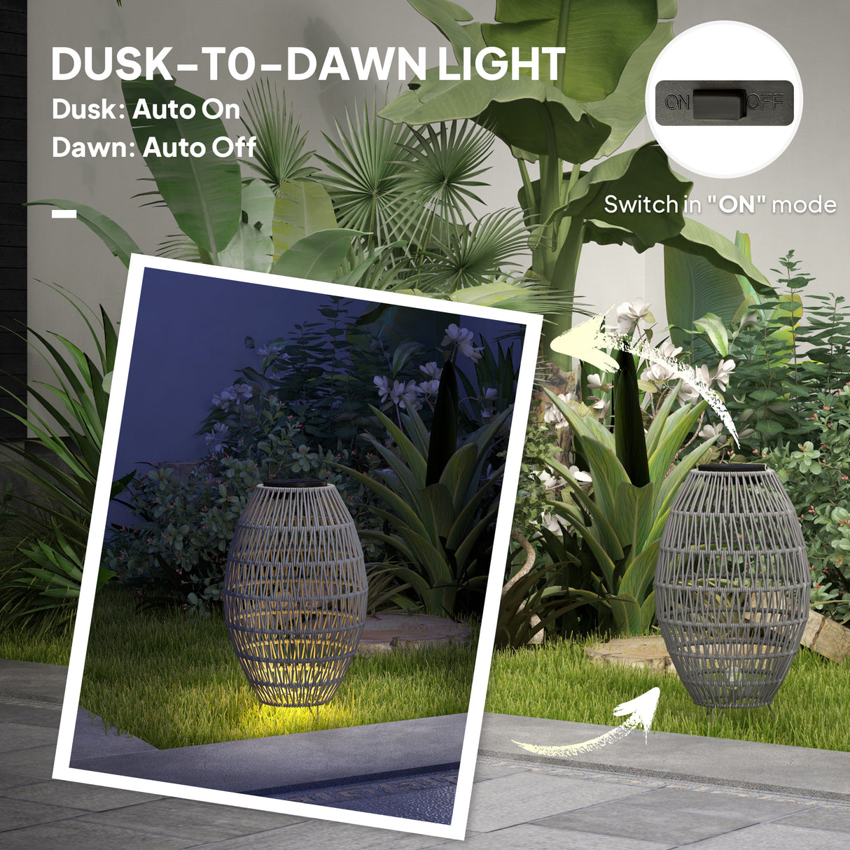 Poly Rattan Solar Powered Garden Lantern With Auto On-Off - Velmora