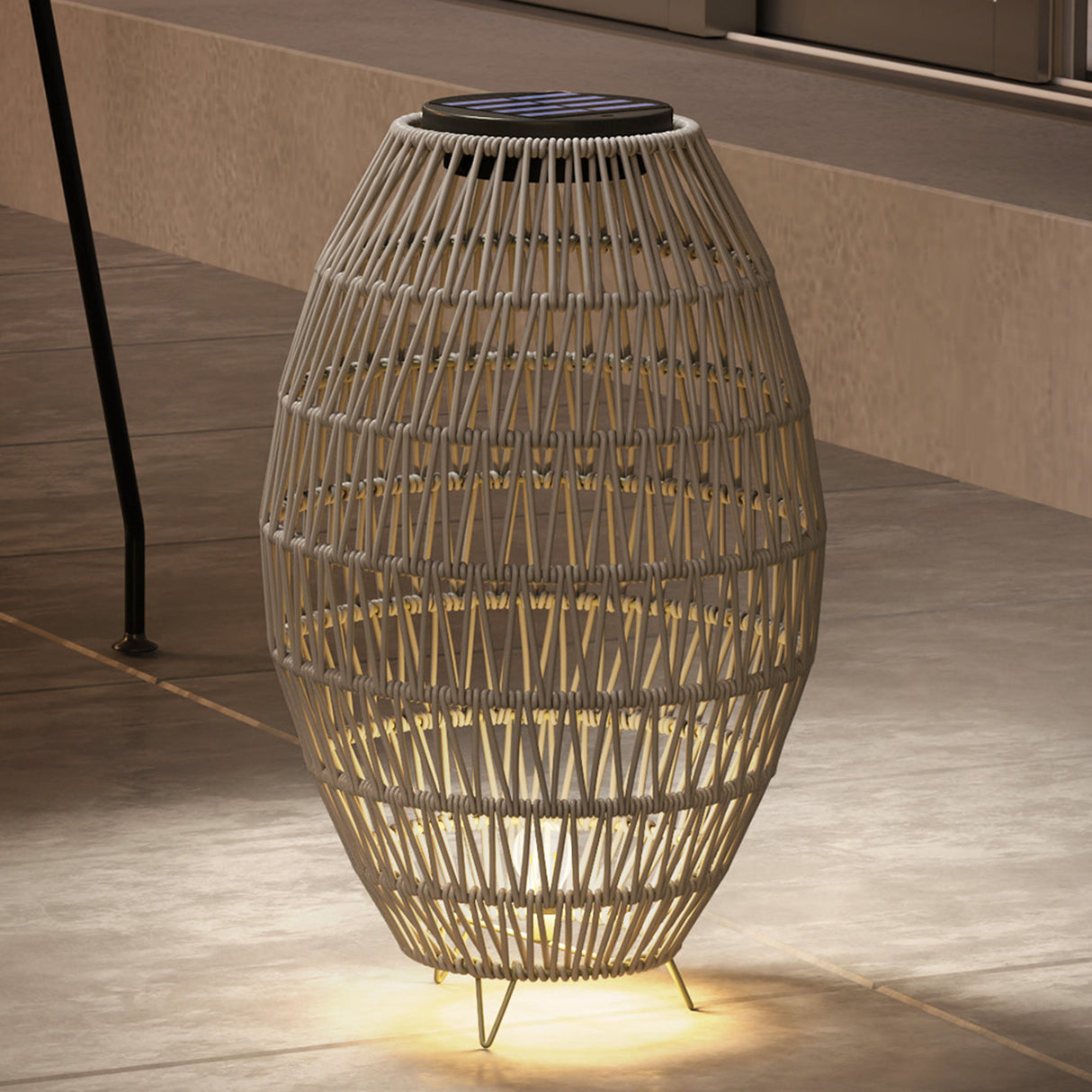 Poly Rattan Solar Powered Garden Lantern With Auto On-Off - Velmora