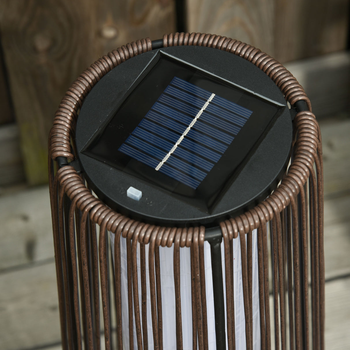 Poly Rattan Solar Powered Lights Woven Resin Wicker Lantern Auto On-Off - Velmora