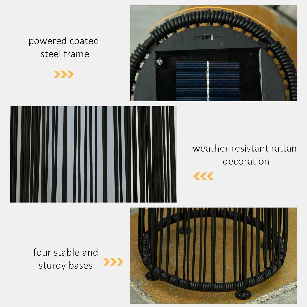 Poly Rattan Solar Powered Lights Woven Resin Wicker Lantern Auto On-Off - Velmora