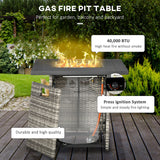 Poly Rattan Square Propane Gas Heater Fire Pit Table With Rain Cover And Mesh Lid - Velmora