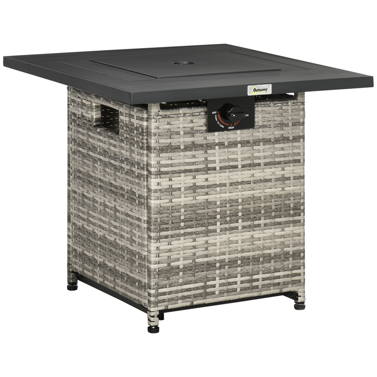 Poly Rattan Square Propane Gas Heater Fire Pit Table With Rain Cover And Mesh Lid - Velmora