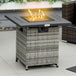 Poly Rattan Square Propane Gas Heater Fire Pit Table With Rain Cover And Mesh Lid - Velmora