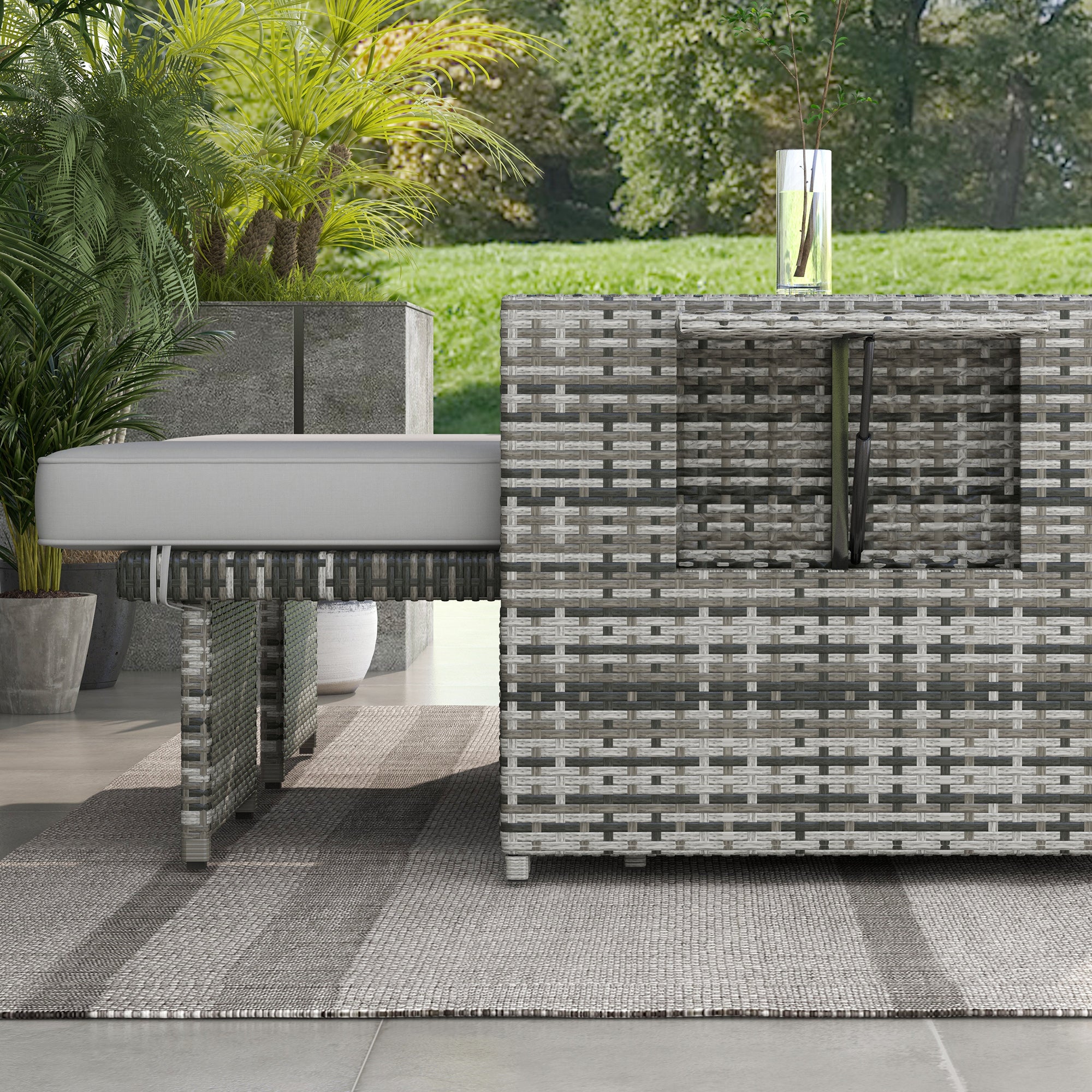 Poly Rattan Sun Lounger in Set 2 With Storage Tea Table And Footstools - Velmora