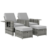Poly Rattan Sun Lounger in Set 2 With Storage Tea Table And Footstools - Velmora