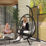 Poly Rattan Swing Chair With Foldable Basket and Cushion - Velmora