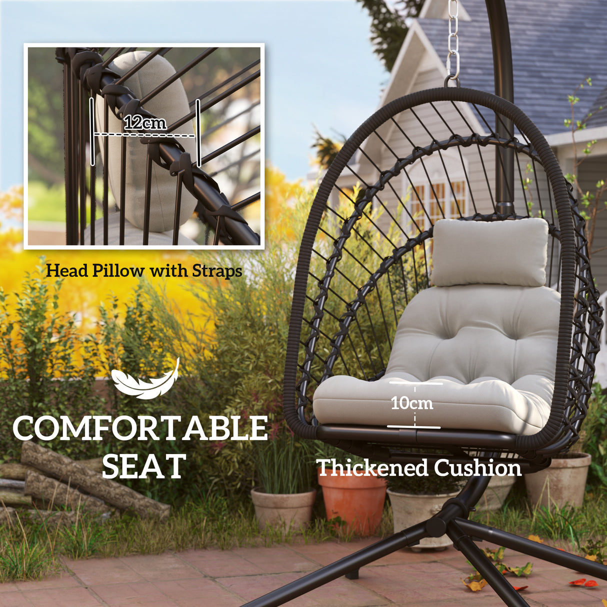 Poly Rattan Swing Chair With Foldable Basket and Cushion - Velmora