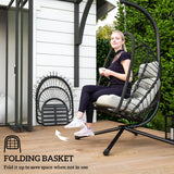 Poly Rattan Swing Chair With Foldable Basket and Cushion - Velmora