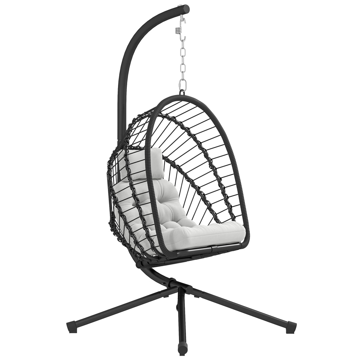 Poly Rattan Swing Chair With Foldable Basket and Cushion - Velmora